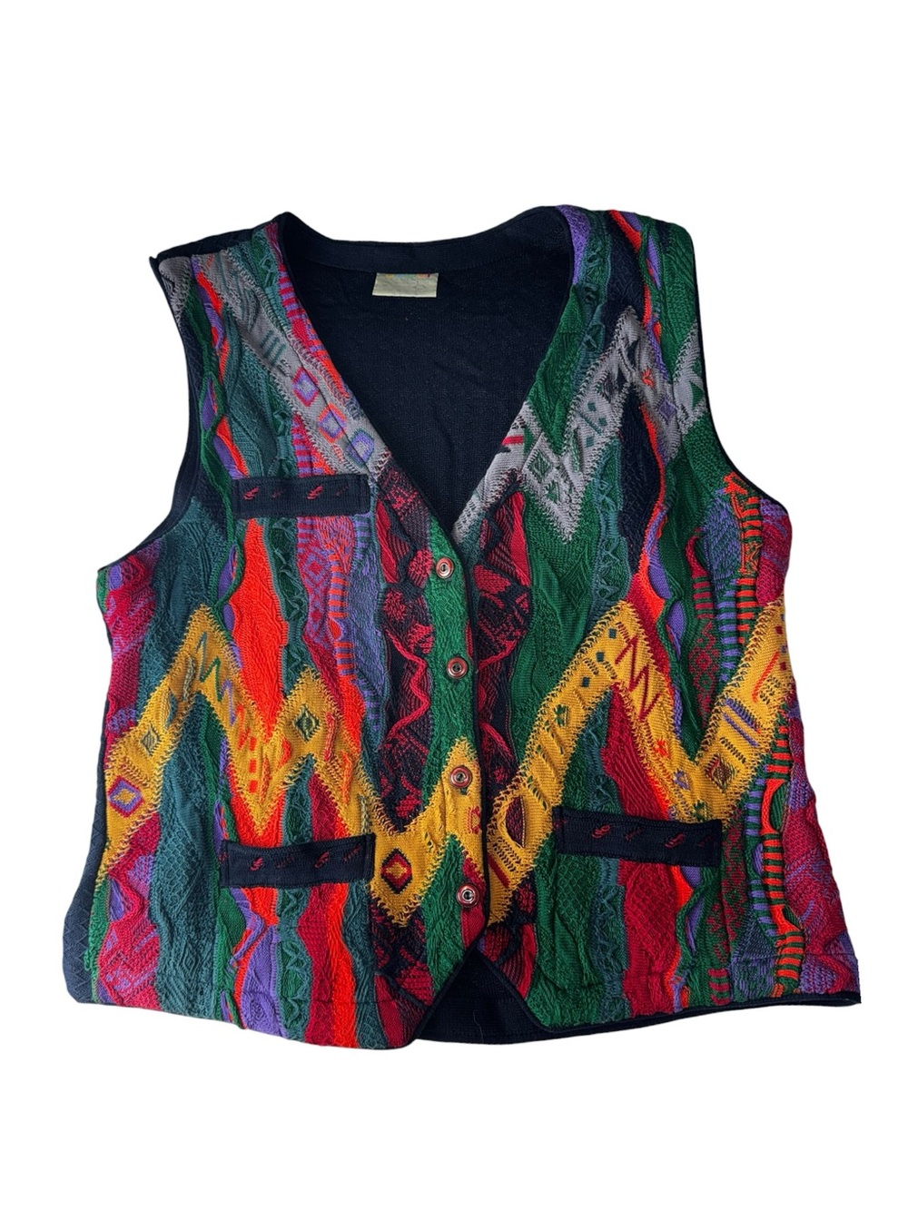 Vintage COOGI Australia 3D Knit Vest M Mercerized Cotton 90s Multicolor